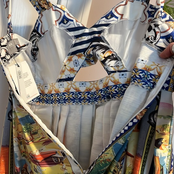 NWT ASOS Linen Bow Detail Cut Out Skater Dress in Postcard Print size 2 - Picture 13 of 13